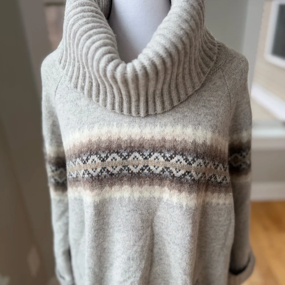 GAP Cream and Brown Cowl Neck Fair Isle Sweater - Picture 4 of 14
